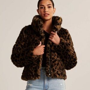 Abercrombie & Fitch leopard faux fur mini puffer